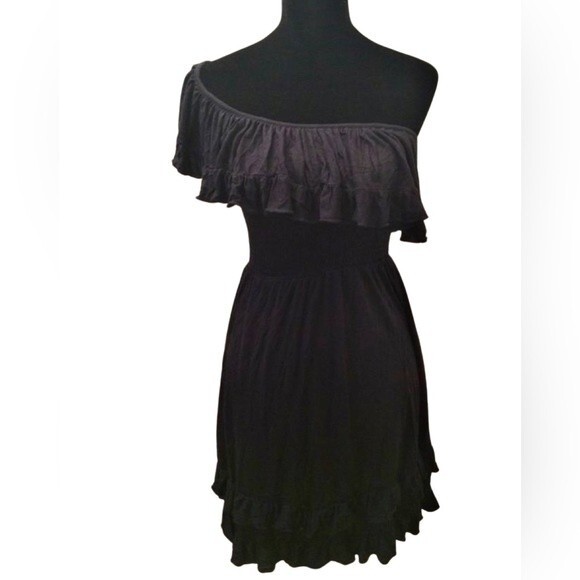 Anthro Jaloux Black ruffle one shoulder dress size small - Picture 1 of 6
